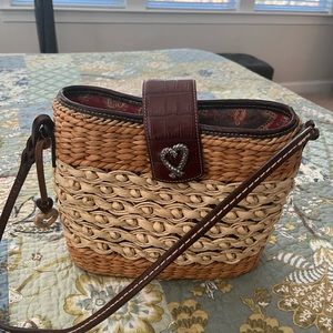 Brighton vintage small basket and leather trim shoulder bag